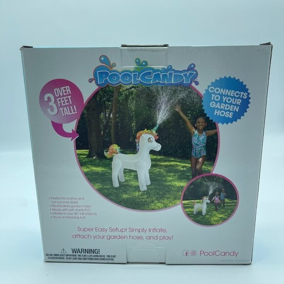 Pool Candy Inflatable Unicorn Sprinkler White Water Play 3 Feet Tall - Picture 6 of 11